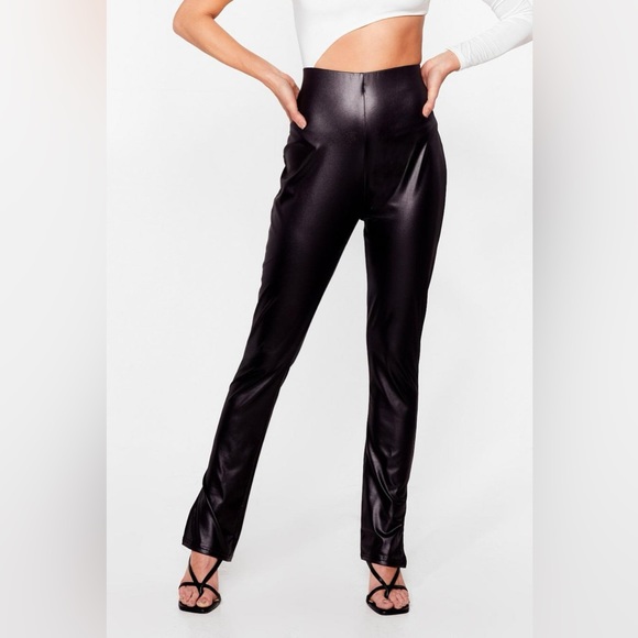 Nasty Gal Pants - Nasty Gal Split Hem Faux Leather Wet Look Pants leggings